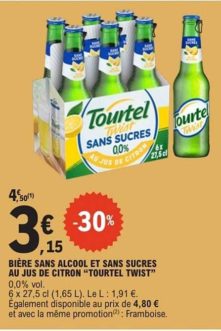BIÈRE SANS ALCOOL ET SANS SUCRES AU JUS DE CITRON “TOURTEL TWIST”