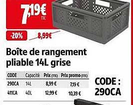 Boîte de rangement pliable 14L grise