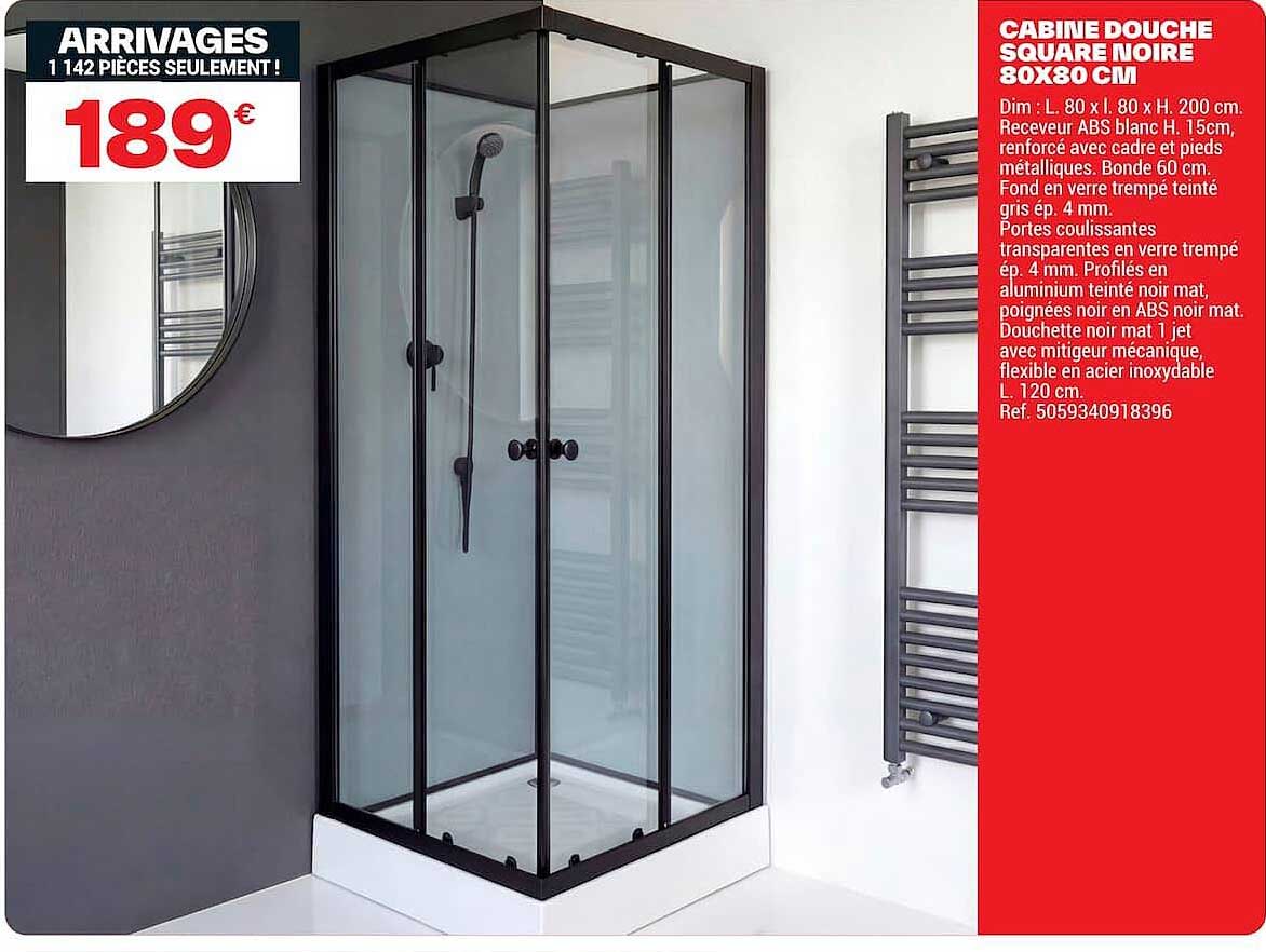 CABINE DOUCHE SQUARE NOIRE 80X80 CM