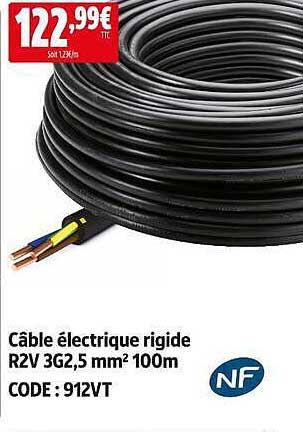 Câble électrique rigide R2V 3G2,5 mm² 100m