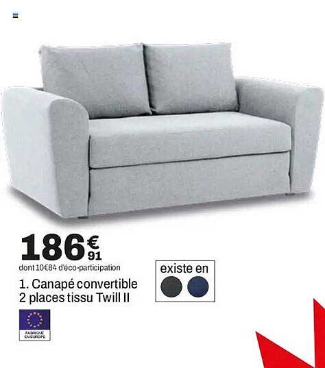 Canapé convertible 2 places tissu Twill II