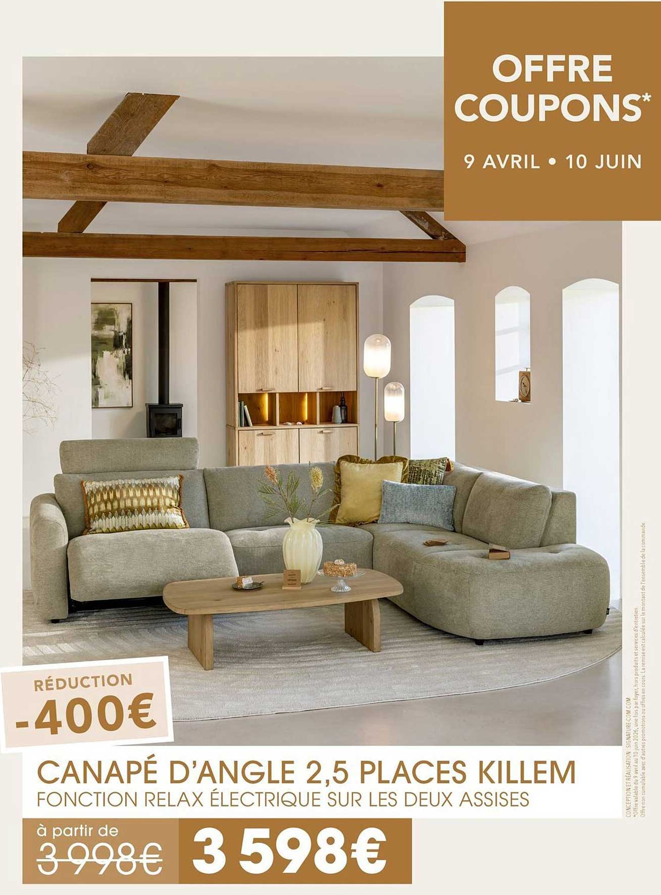 CANAPÉ D'ANGLE 2,5 PLACES KILLEM FONCTION RELAX ÉLECTRIQUE SUR LES DEUX ASSISES