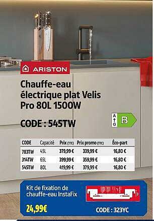 Chauffe-eau électrique plat Velis Pro 80L 1500W