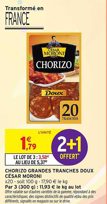 CHORIZO GRANDES TRANCHES DOUX CÉSAR MORONI
