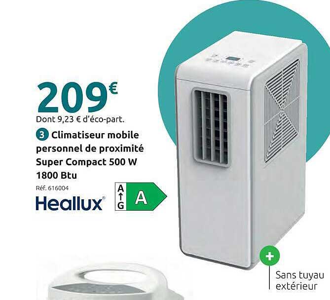 Climatiseur mobile personnel de proximité Super Compact 500 W 1800 Btu