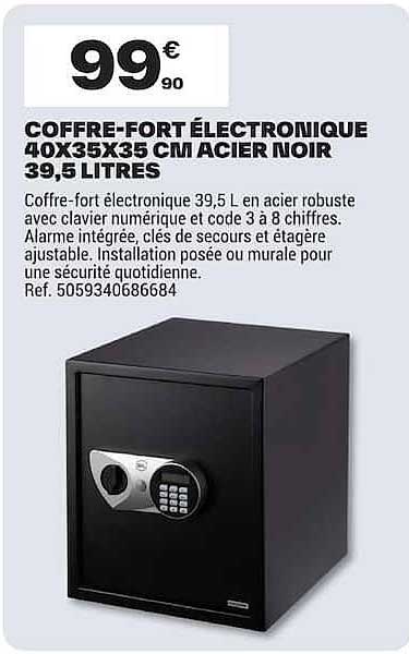 COFFRE-FORT ÉLECTRONIQUE 40X35X35 CM ACIER NOIR 39,5 LITRES