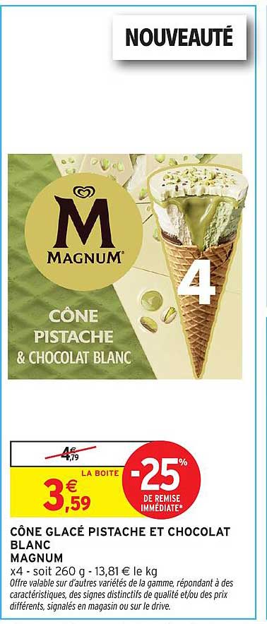 CÔNE GLACÉ PISTACHE ET CHOCOLAT BLANC MAGNUM