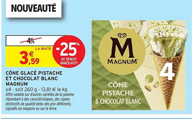 CÔNE GLACÉ PISTACHE ET CHOCOLAT BLANC MAGNUM