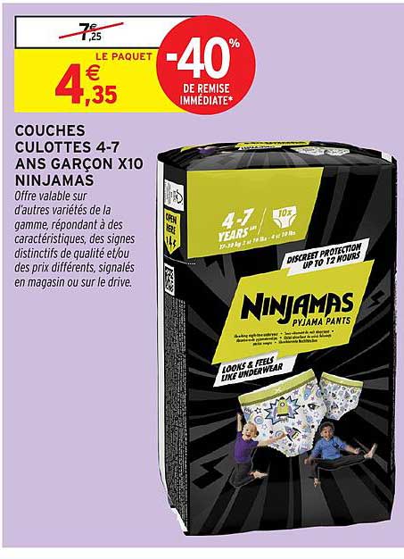 COUCHES CULOTTES 4-7 ANS GARÇON X10 NINJAMAS