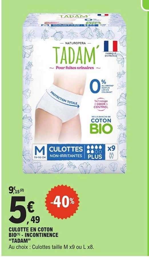 CULOTTE EN COTON BIO(1) · INCONTINENCE “TADAM”