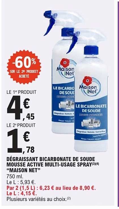 DÉGRAISSANT BICARBONATE DE SOUDE MOUSSE ACTIVE MULTI-USAGE SPRAY(3/4) “MAISON NET”