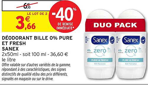 DÉODORANT BILLE 0% PURE ET FRESH SANEX