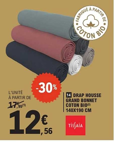DRAP HOUSSE GRAND BONNET COTON BIO 140X190 CM