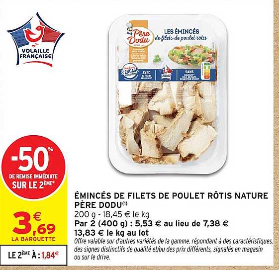 ÉMINCÉS DE FILETS DE POULET RÔTIS NATURE PÈRE DODU