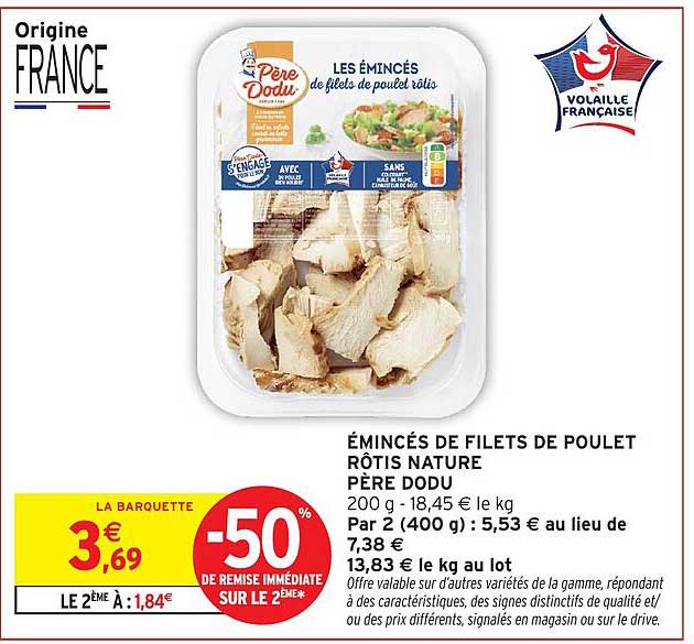 ÉMINCÉS DE FILETS DE POULET RÔTIS NATURE PÈRE DODU