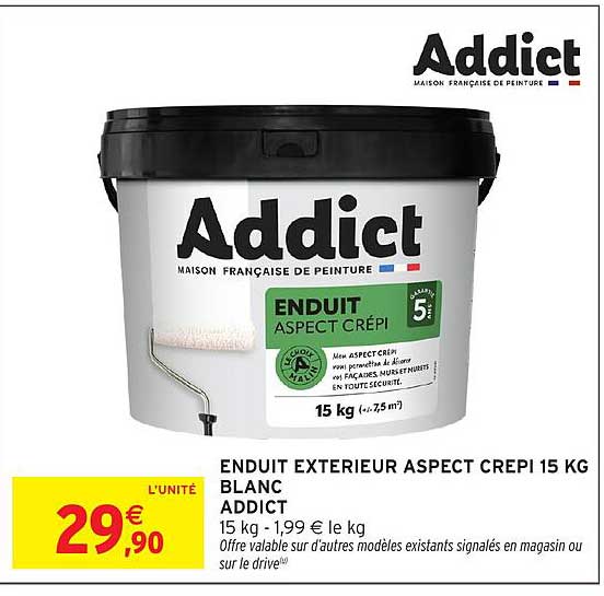 ENDUIT EXTERIEUR ASPECT CREPI 15 KG BLANC ADDICT