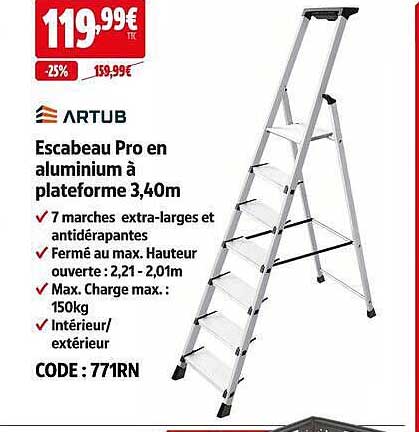 Escabeau Pro en aluminium à plateforme 3,40m