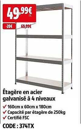 Étagère en acier galvanisé à 4 niveaux