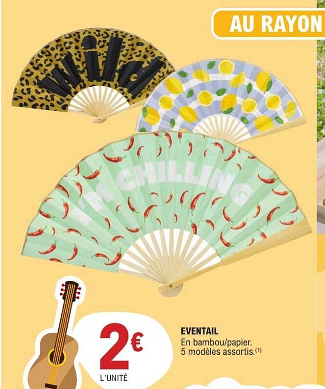 EVENTAIL En bambou/papier. 5 modèles assortis.(1)