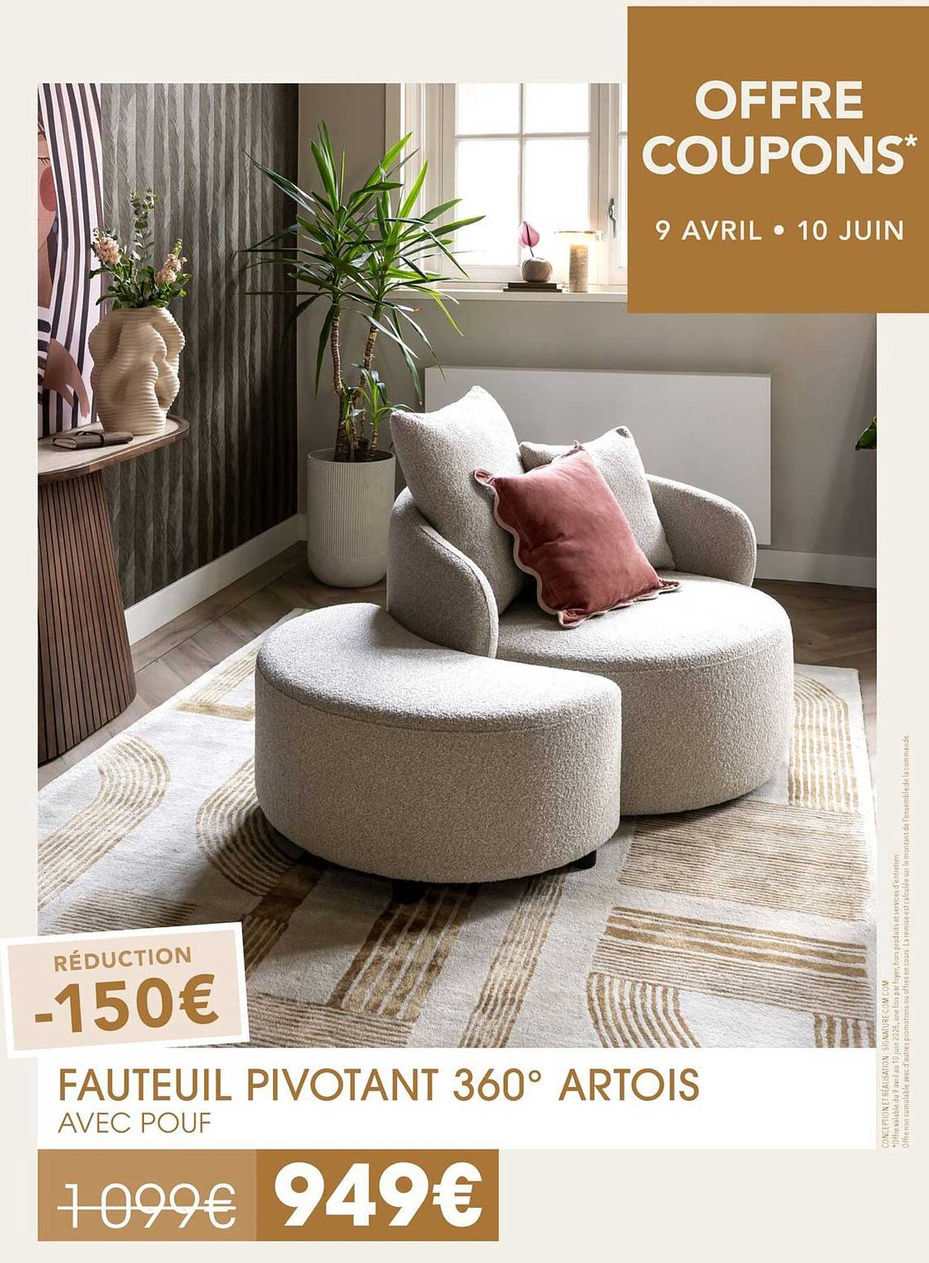 FAUTEUIL PIVOTANT 360° ARTOIS AVEC POUF