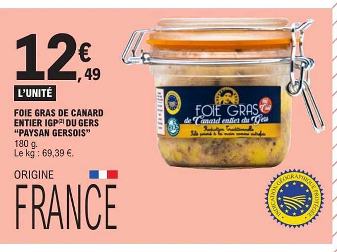 FOIE GRAS DE CANARD ENTIER IGP(2) DU GERS “PAYSAN GERSOIS”