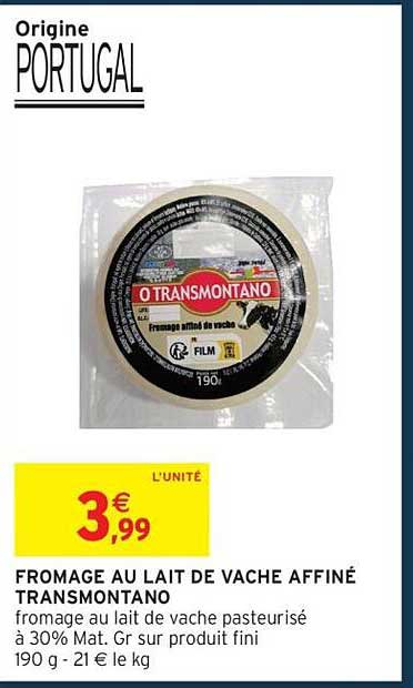 FROMAGE AU LAIT DE VACHE AFFINÉ TRANSMONTANO