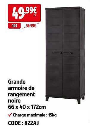 Grande armoire de rangement noire 66 x 40 x 172cm