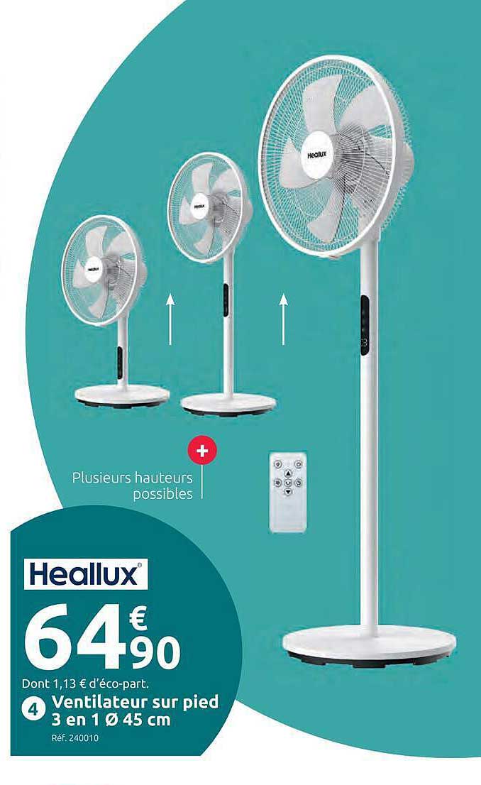 Heallux Ventilateur sur pied 3 en 1 Ø 45 cm
