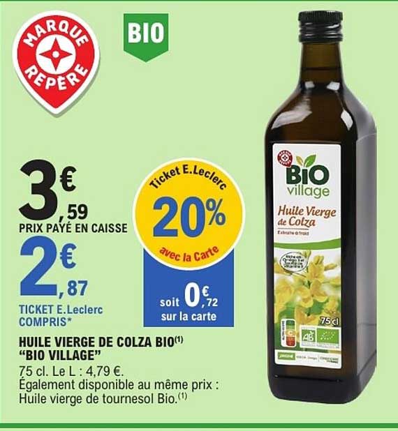 HUILE VIERGE DE COLZA BIO «BIO VILLAGE»