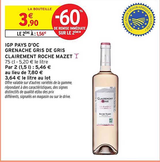 IGP PAYS D'OC GRENACHE GRIS DE GRIS CLAIREMENT ROCHE MAZET