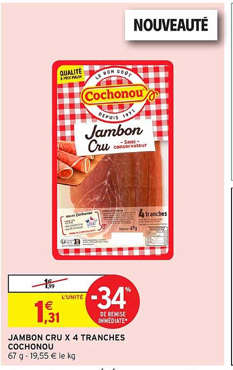 JAMBON CRU X 4 TRANCHES COCHONOU