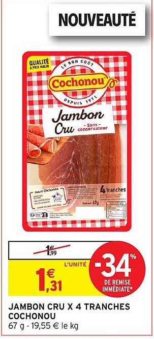 JAMBON CRU X 4 TRANCHES COCHONOU