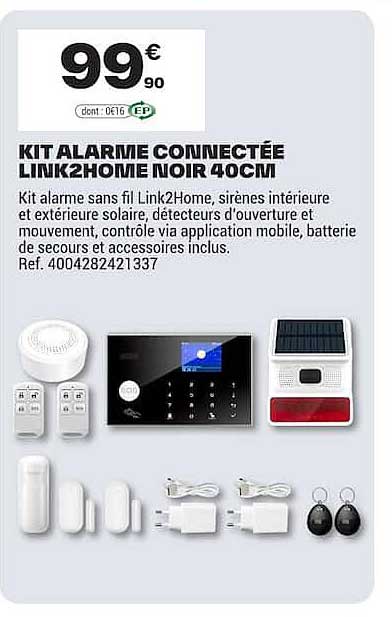 KIT ALARME CONNECTÉE LINK2HOME NOIR 40CM