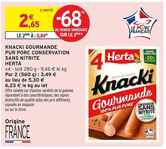 KNACKI GOURMANDE PUR PORC CONSERVATION SANS NITRITE HERTA