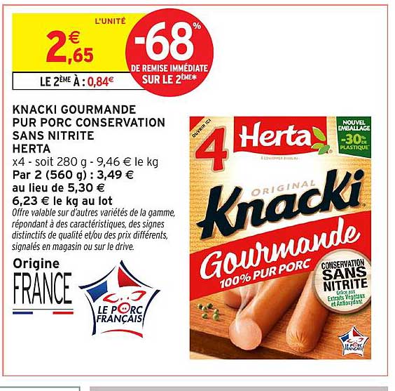 KNACKI GOURMANDE PUR PORC CONSERVATION SANS NITRITE HERTA