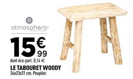 LE TABOURET WOODY 34x23x31 cm. Peuplier.