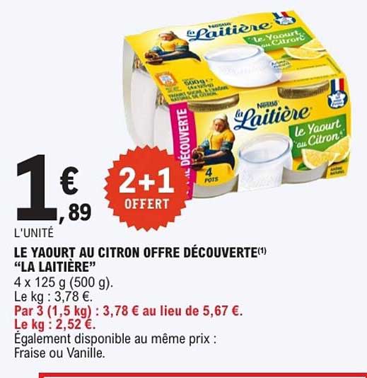LE YAOURT AU CITRON OFFRE DÉCOUVERTE “LA LAITIÈRE”