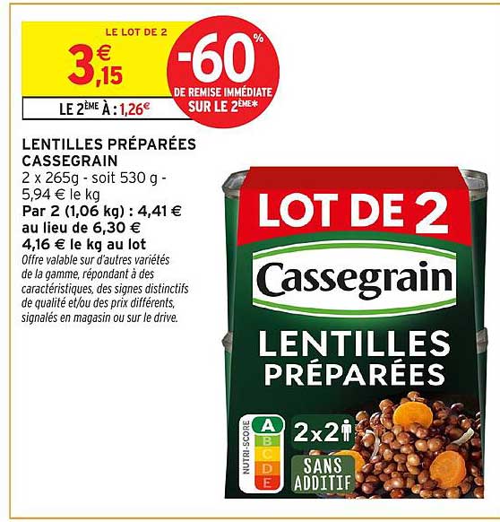 LENTILLES PRÉPARÉES CASSEGRAIN