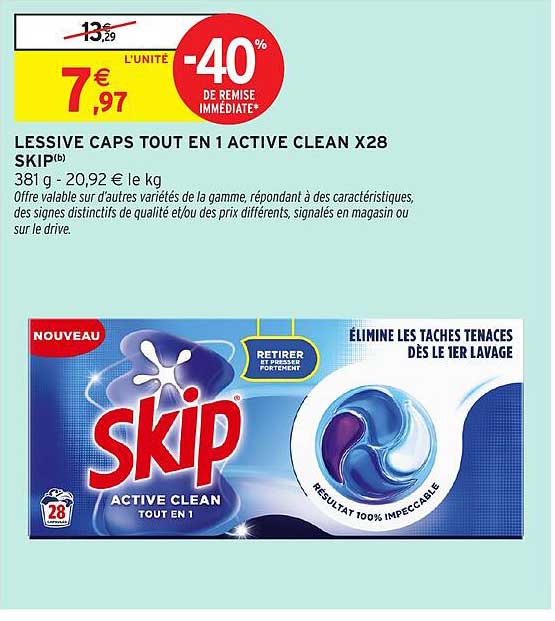 LESSIVE CAPS TOUT EN 1 ACTIVE CLEAN X28 SKIP(b)