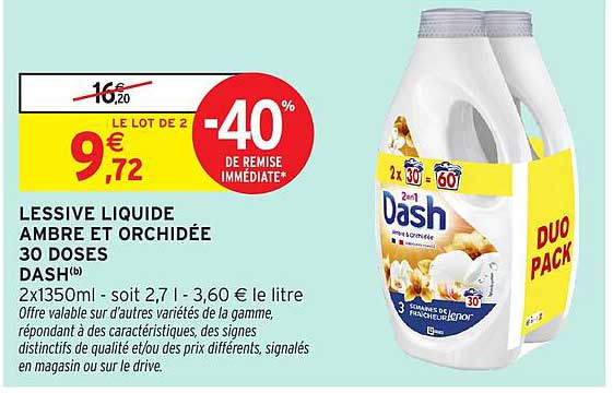 LESSIVE LIQUIDE AMBRE ET ORCHIDÉE 30 DOSES DASH