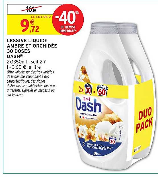 LESSIVE LIQUIDE AMBRE ET ORCHIDÉE 30 DOSES DASH(b)