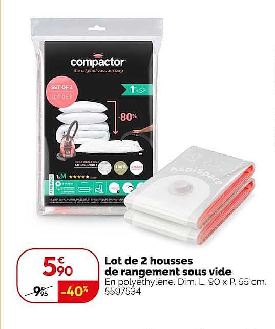 Lot de 2 housses de rangement sous vide