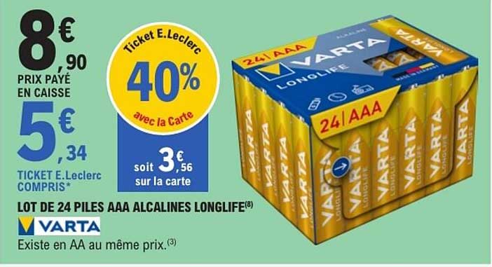 LOT DE 24 PILES AAA ALCALINES LONGLIFE®