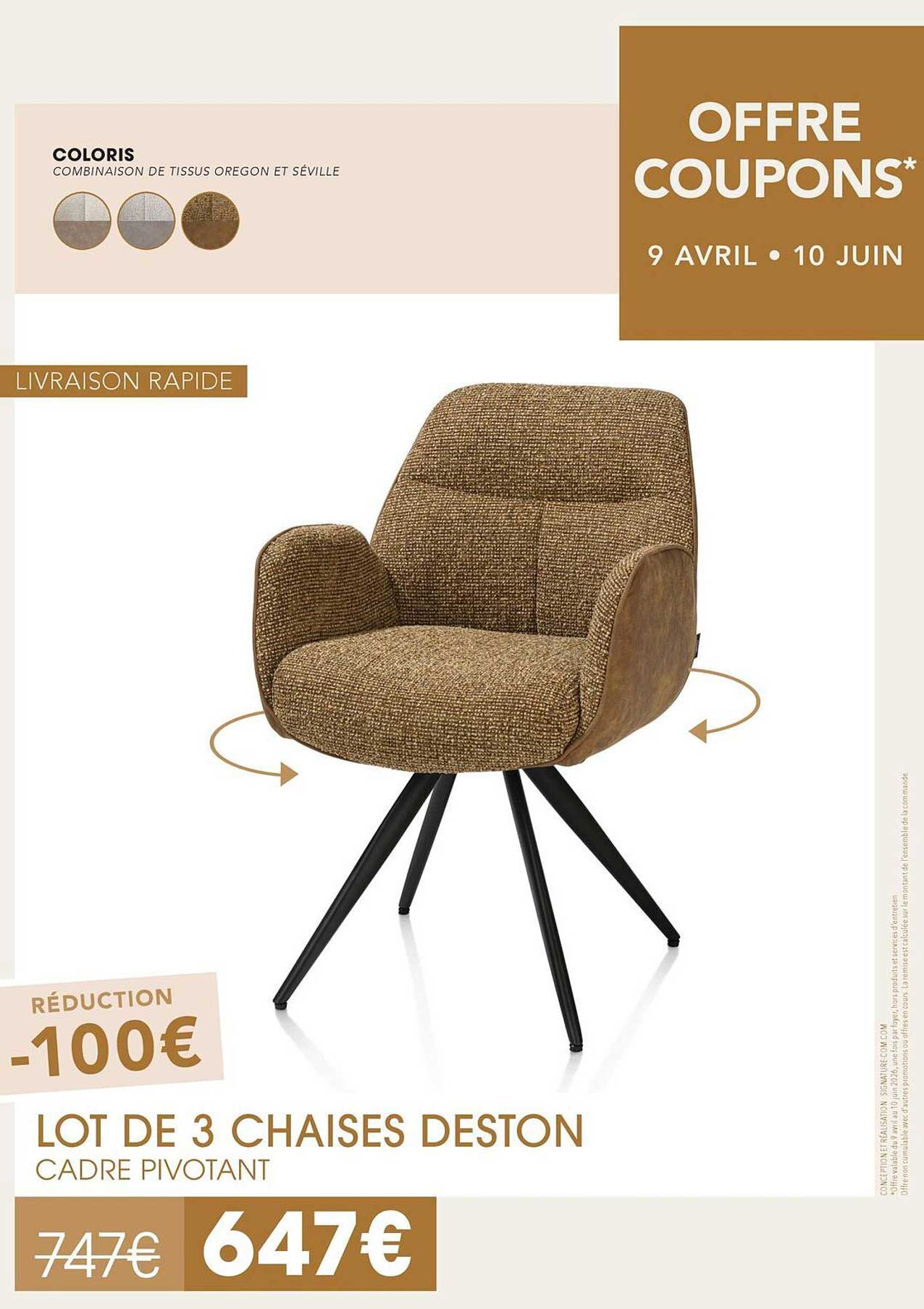LOT DE 3 CHAISES DESTON
CADRE PIVOTANT