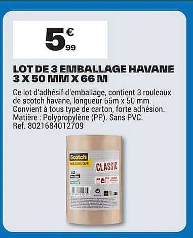LOT DE 3 EMBALLAGE HAVANE 3 X 50 MM X 66 M