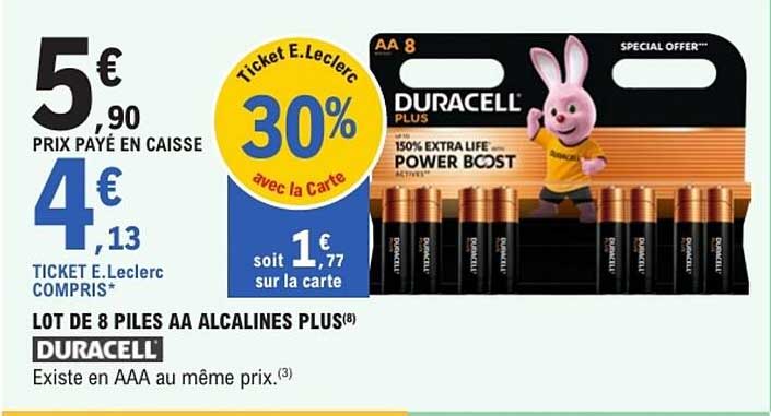 LOT DE 8 PILES AA ALCALINES PLUS® DURACELL