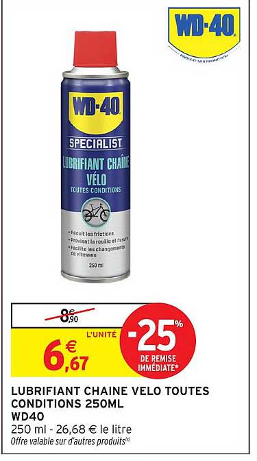 LUBRIFIANT CHAINE VELO TOUTES CONDITIONS 250ML WD40