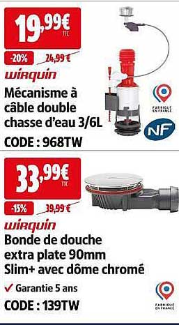 Mécanisme à câble double chasse d’eau 3/6L