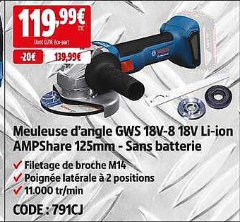 Meuleuse d'angle GWS 18V-8 18V Li-ion AMPShare 125mm - Sans batterie