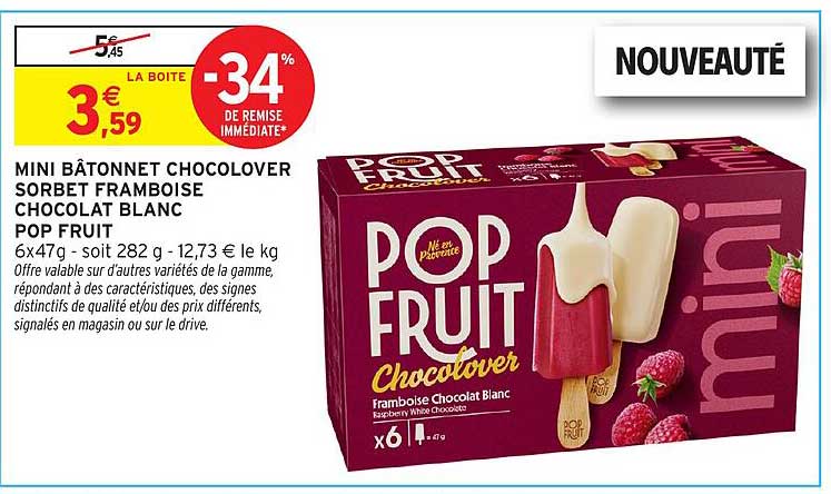 MINI BÂTONNET CHOCOLOVER SORBET FRAMBOISE CHOCOLAT BLANC POP FRUIT